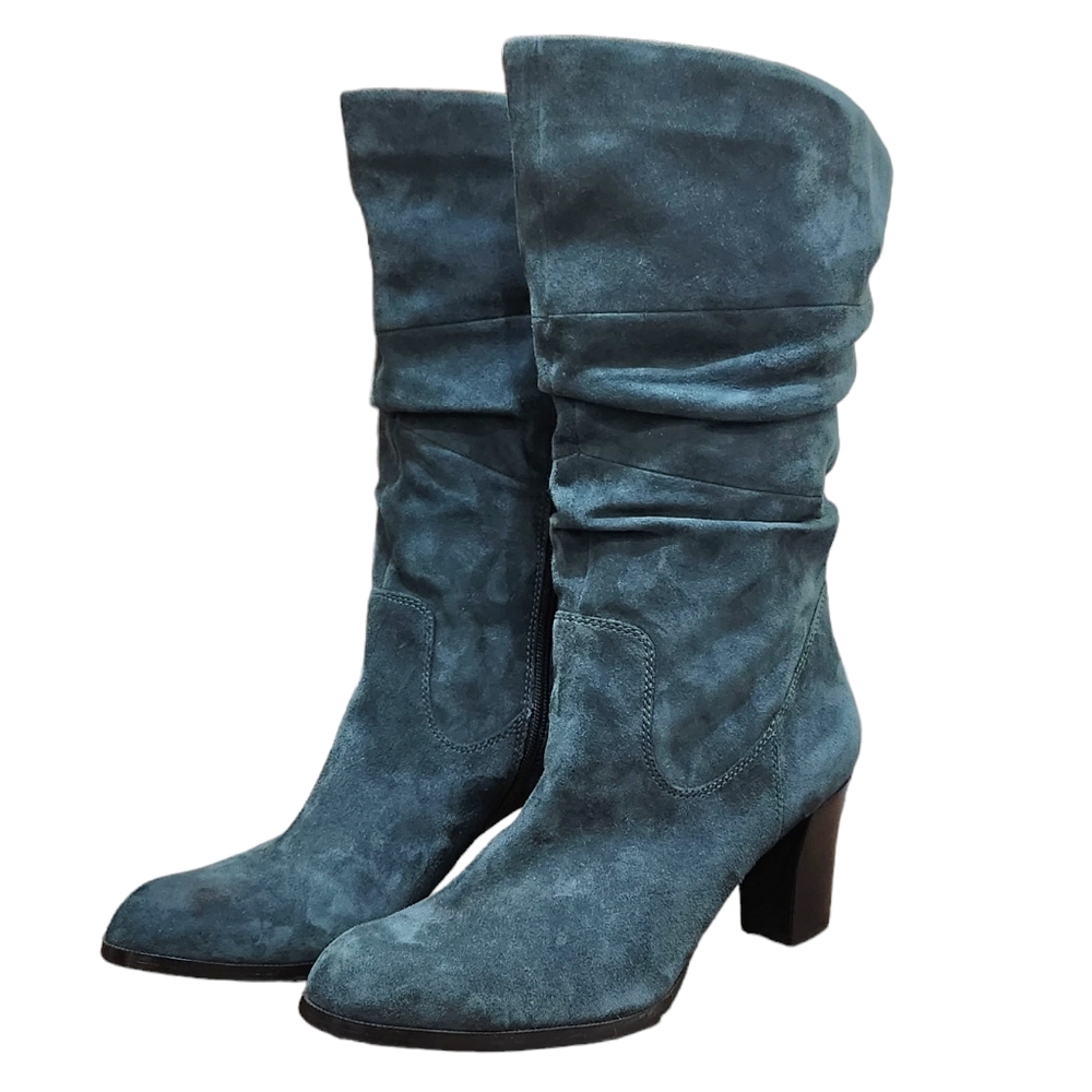 Naturalizer N5 Comfort Wide Shaft Green Suede Zip Heeled Boots Size 11M